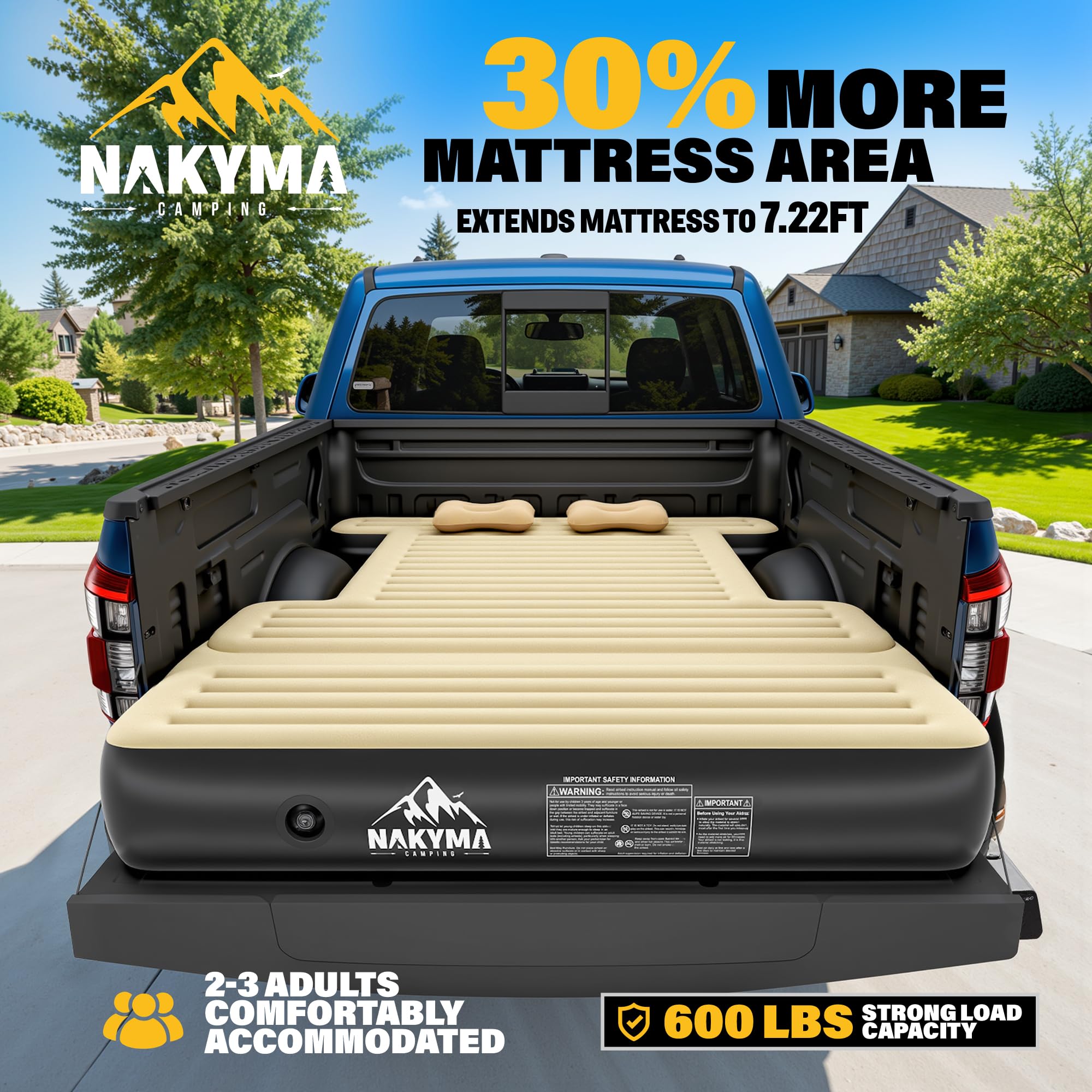 Upgraded Truck Bed Air Mattress for 5.5-5.8Ft Pickup Trucks - Full Size Inflatable Mattress with Extension Air Pump & 2 Pillows - Portable Carry Bag for Camping, Road Trips & Outdoor Adventures
