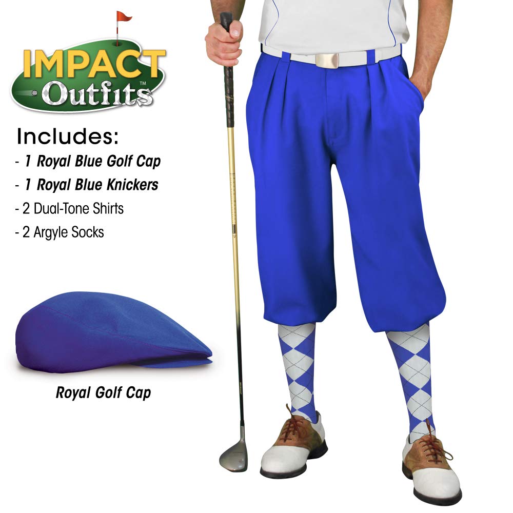 Royal Blue Men's Impact Golf Outfits - Performance Golf Shirts & Pants Set for Comfort & Style - Perfect for Golf Tournaments & Casual Wear