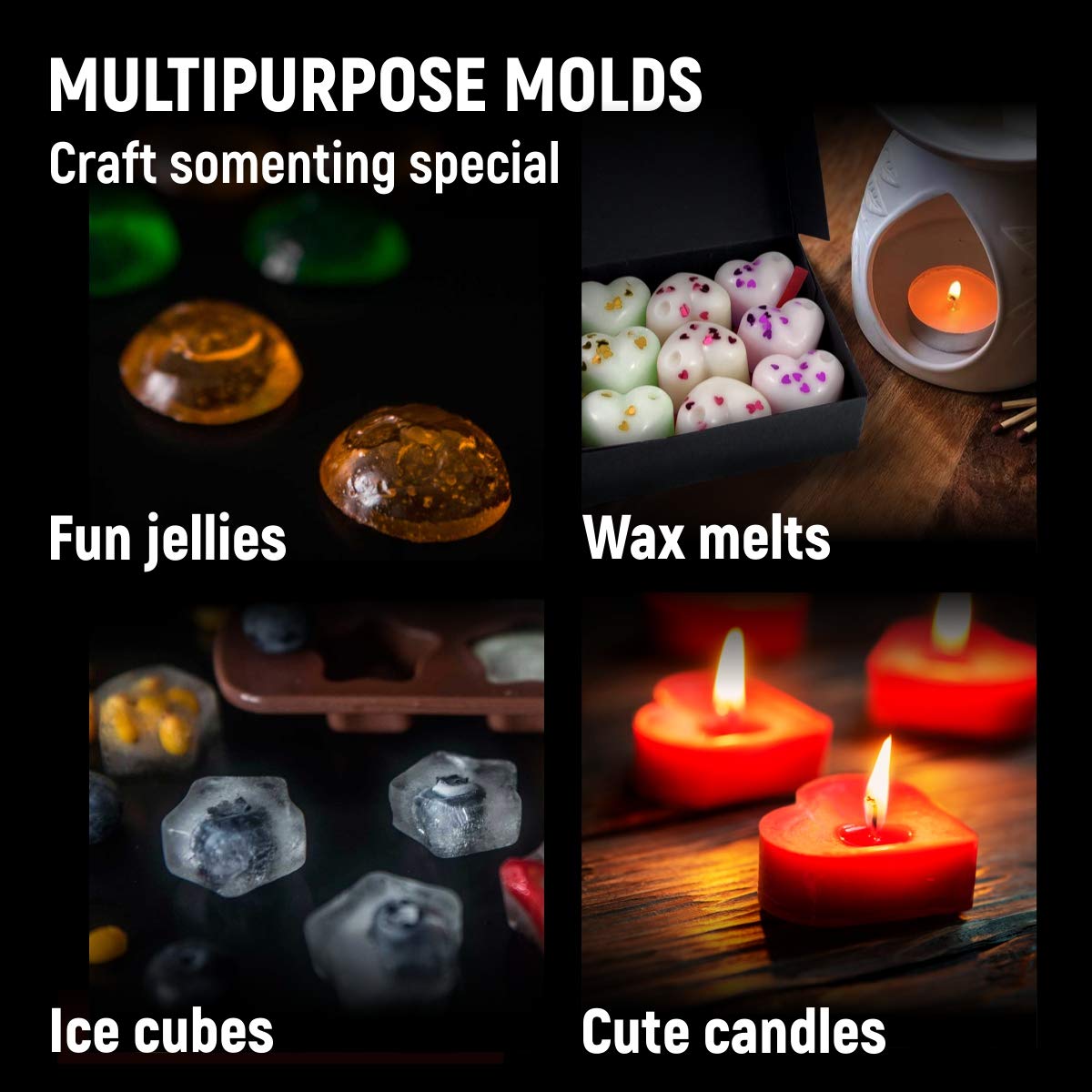 Premium Silicone Chocolate Molds Set of 6 - Non-Stick Food Grade Candy Molds for Chocolate, Jelly, Truffles, Bath Melts & Candles - Includes Free Recipes eBook - Dishwasher Safe - Perfect for Holiday Baking, DIY Gifts & Home Candy Making