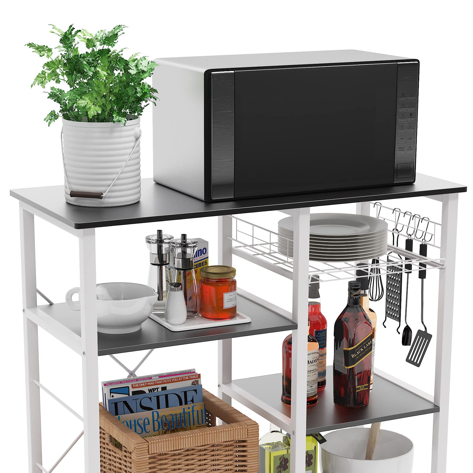 Soges Furniture 3-Tier Kitchen Baker's Rack with Storage Drawer - Black Microwave Stand, Utility Shelf & Workstation Cart for Small Spaces - Perfect for Kitchen, Pantry, Laundry Room or Garage Organization