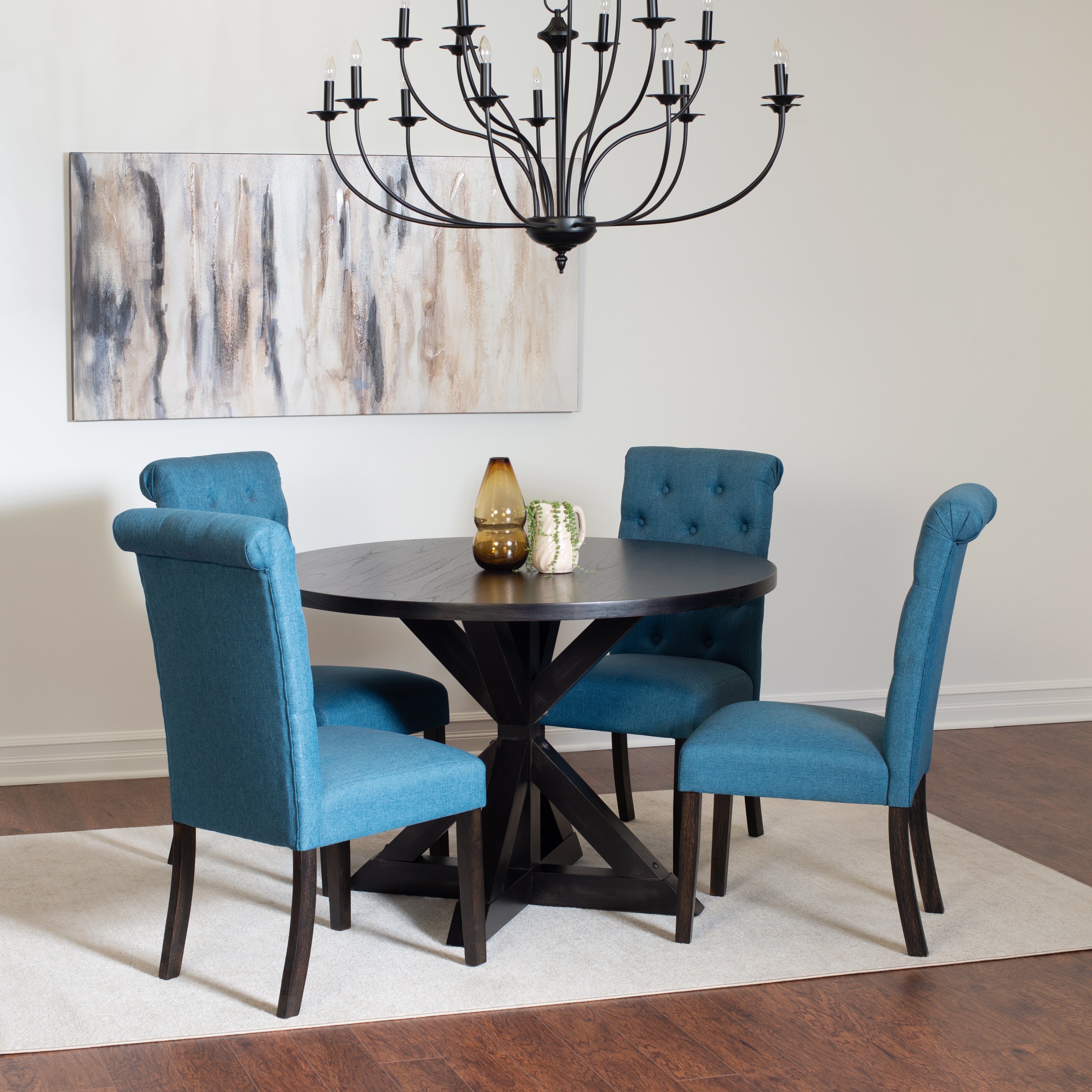 Roundhill Furniture Nylander 5-Piece Dining Set - Cross Buck Style Wooden Table with 4 Matching Chairs for Kitchen, Dining Room & Outdoor Patio