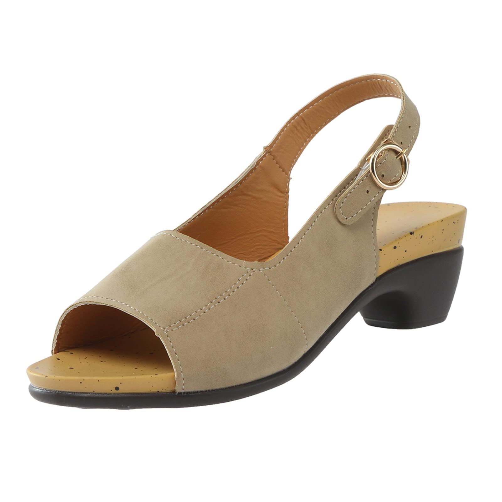 Elegant Comfortable Women's Open Toe Sandals with Low Chunky Heel - Stretch Fit Summer Shoes for Walking, Beach & Casual Outings