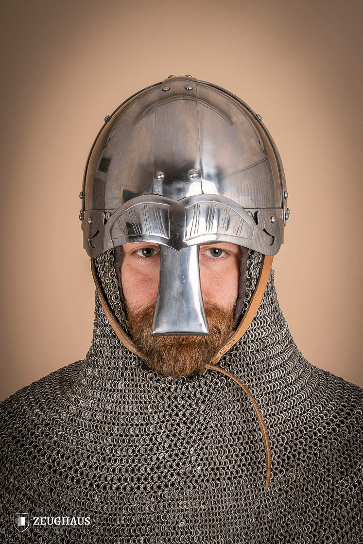 Viking Spangenhelm 2mm Polished Steel Medieval Helmet - Authentic Norse Warrior Costume for LARP, Cosplay & Historical Reenactment