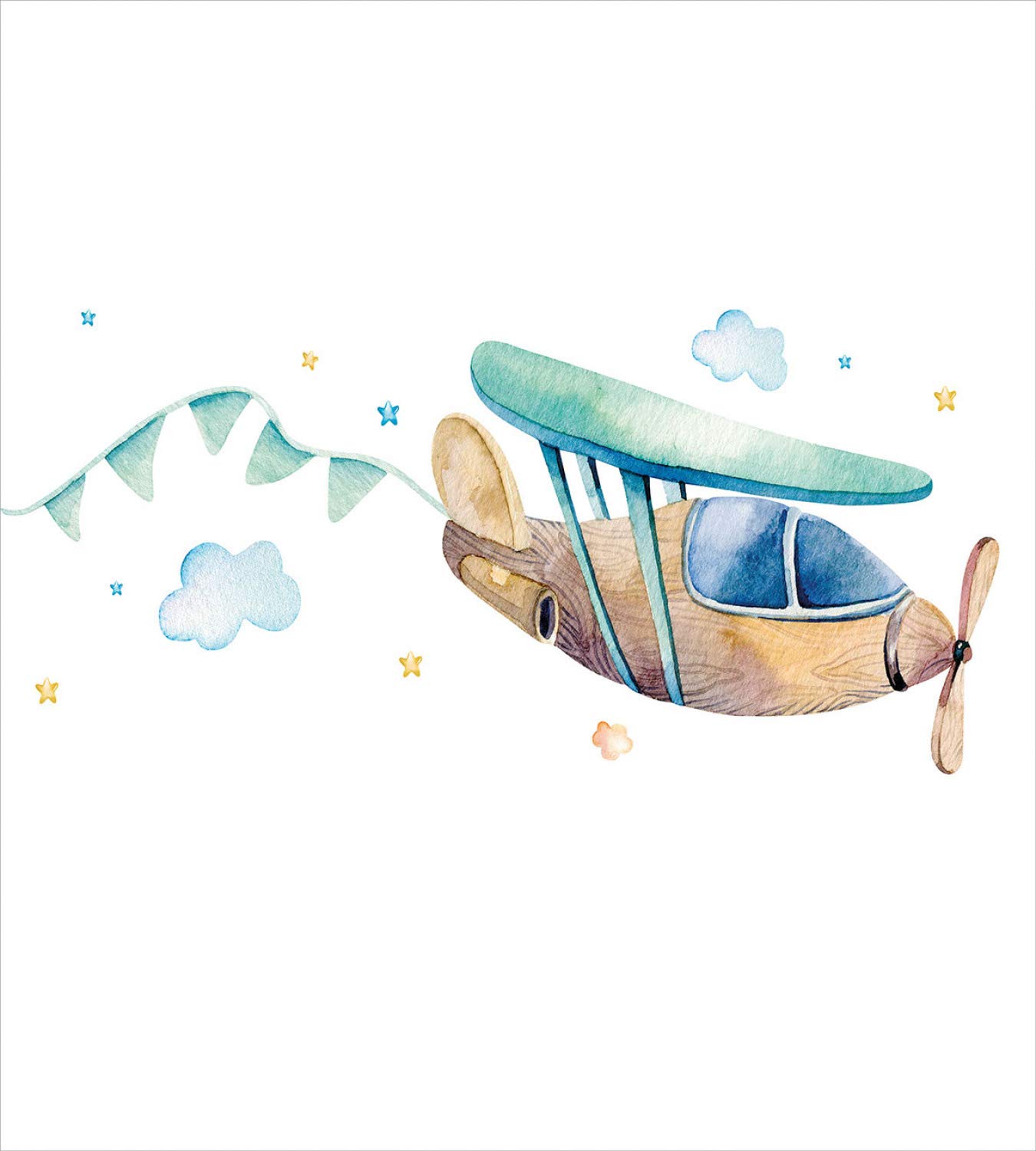 Ambesonne Airplane Clouds & Stars Duvet Cover Set - 3 Piece Queen Size Bedding with 2 Pillow Shams, White & Multicolor Design - Perfect for Travel Themed Bedrooms, Kids Rooms & Airplane Enthusiasts