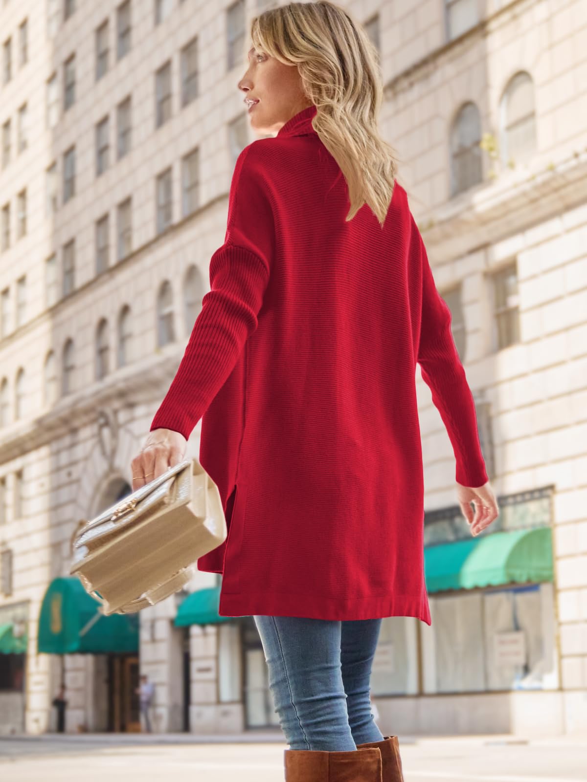 LILLUSORY Women's Oversized Turtleneck Sweater - Long Batwing Sleeve Split Hem Knit Pullover Top for Fall & Winter | Casual Office Wear, Date Night Outfits, Cozy Lounge Clothing