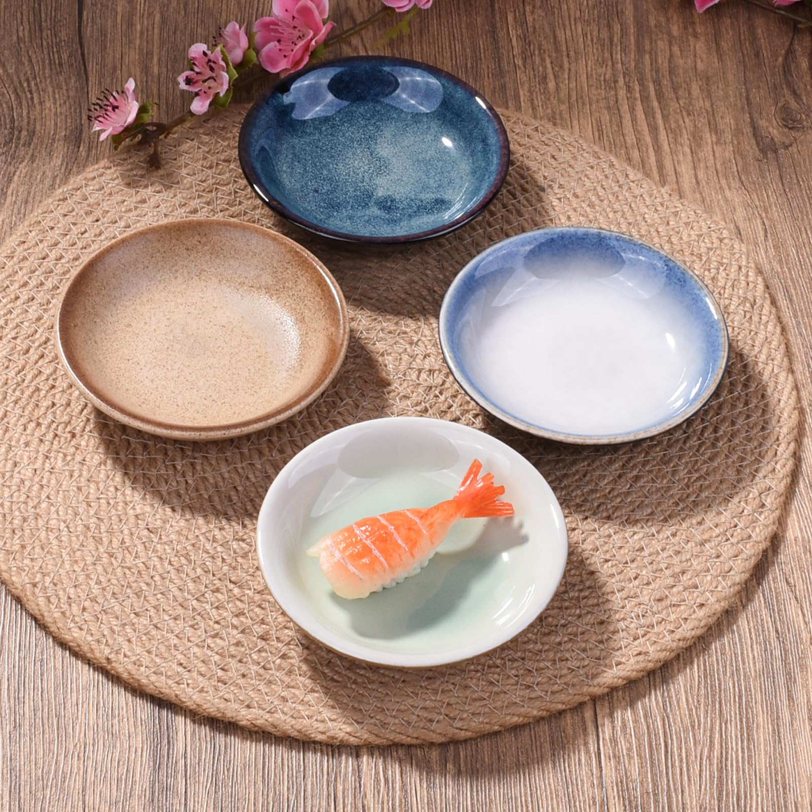 Japanese Soy Sauce Bowls Set - 4-Piece 4-Inch Dipping Dishes for Sushi & Dumplings