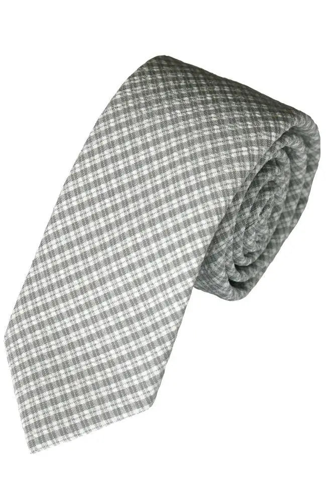 LA Smith Grey Gingham Printed Necktie for Men - Classic Business & Formal Attire - Perfect for Office, Weddings & Special Occasions