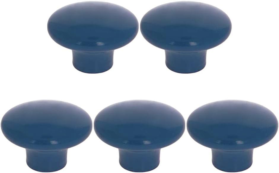 Vintage Ceramic Cabinet Knobs - Round Blue Drawer Pulls (5-Pack) for Wardrobe, Cupboard, Locker & Kitchen Hardware | Home Decor Upgrade for Cabinets, Dressers & Furniture