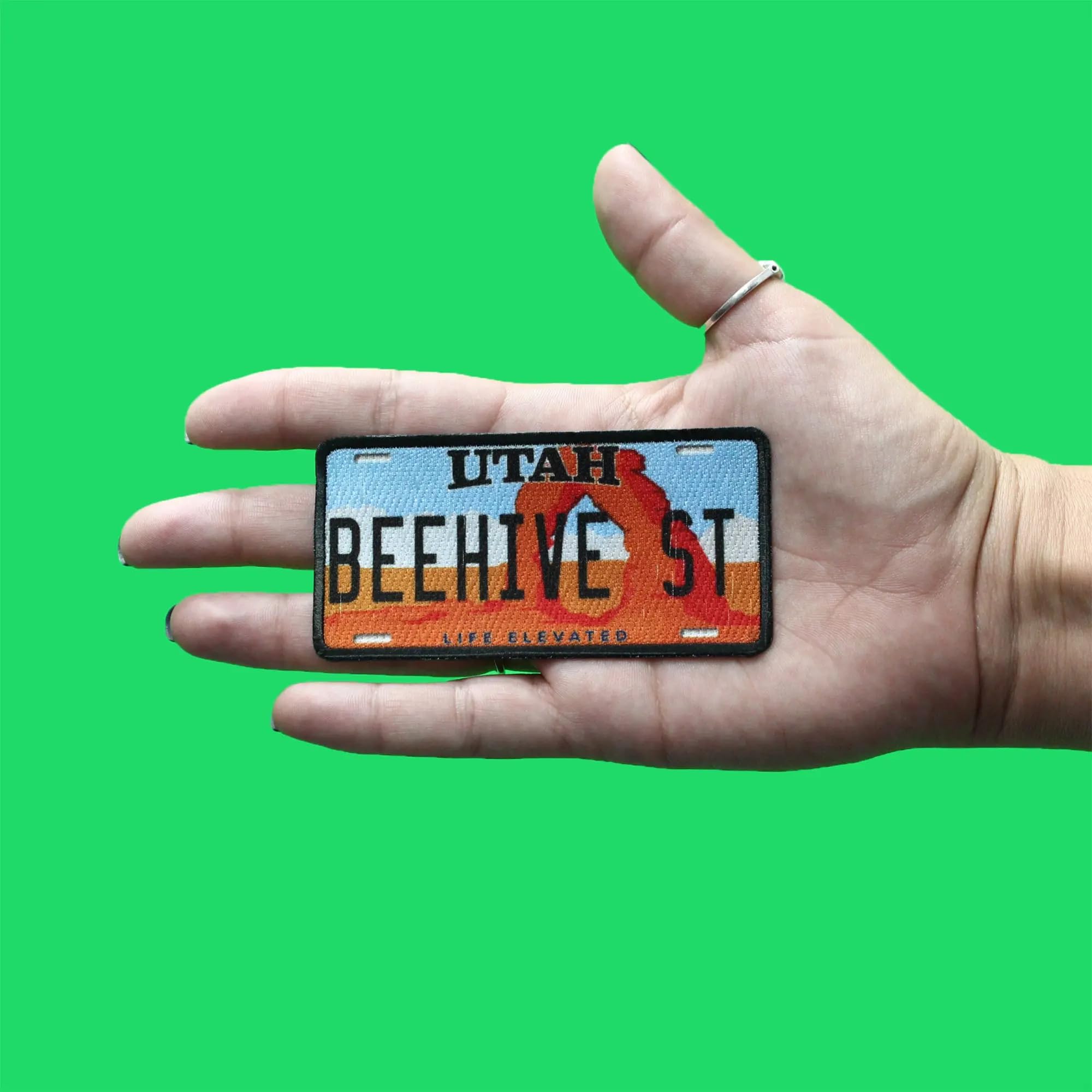 Utah Beehive State License Plate Patch - Sublimated Iron On for Jackets, Bags & Hats - Perfect for Travel Enthusiasts & State Pride Accessories