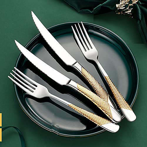 Premium 16-Piece Gold Silverware Set - 18/10 Stainless Steel Flatware Set with Knives, Forks & Spoons - Elegant Dinnerware for Formal Dining, Wedding Gifts & Home Entertaining - Dishwasher Safe Cutlery Set (Silver)
