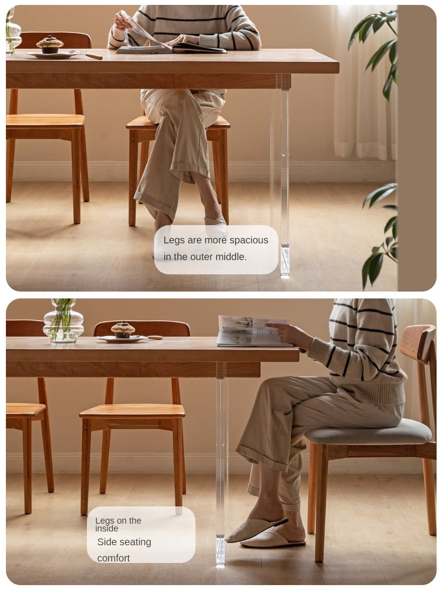Solid Oak & Cherry Wood Acrylic Suspension Dining Table - Modern Floating Design for Small Spaces, Kitchens & Contemporary Dining Rooms