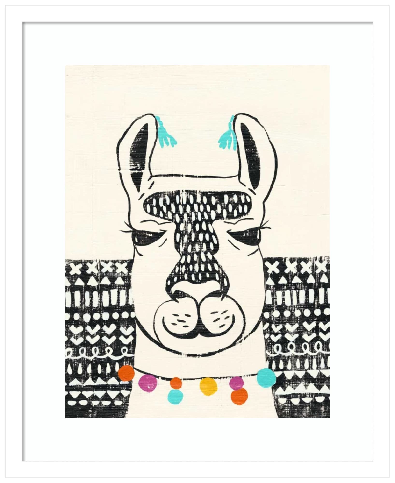 Amanti Art Framed Wall Art Print 21x17 - Party Llama III by Chariklia Zarris | Whimsical Animal Wall Decor | Small Poster Painting for Living Room, Bedroom, Office | Perfect for Home, Nursery & Gift Giving
