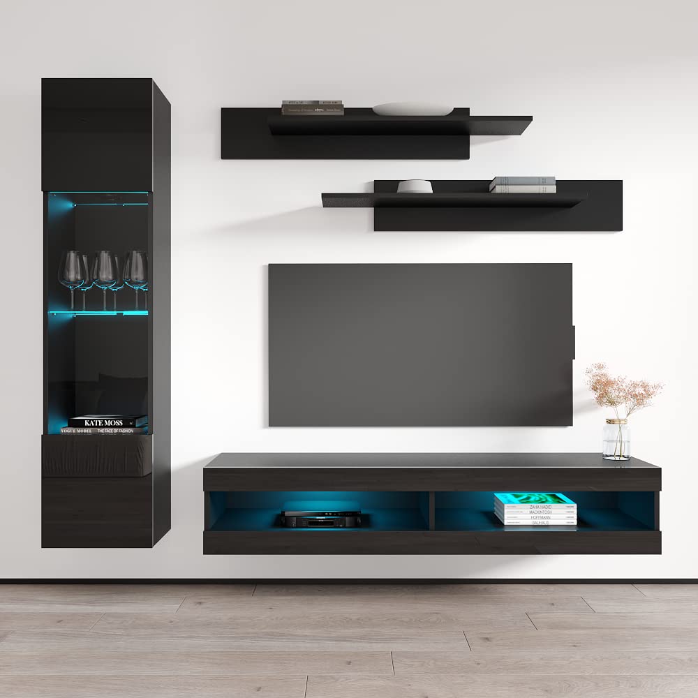 Modern Floating TV Stand with Storage & LED Lights - Wall-Mounted Entertainment Center for Bedroom & Living Room - Meble Furniture Fly G3 34