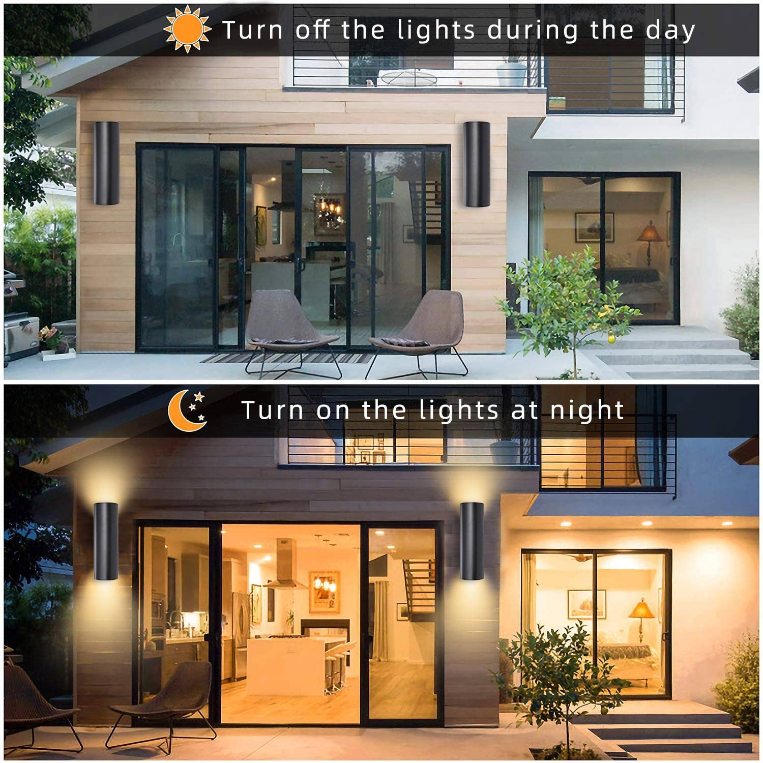 Waterproof Outdoor Wall Lights 2 Pack - Black Modern Cylinder Aluminum Exterior Lights for Porch, Garden, Garage & Entryway - E26 Base - Weatherproof & Durable for Home & Commercial Use