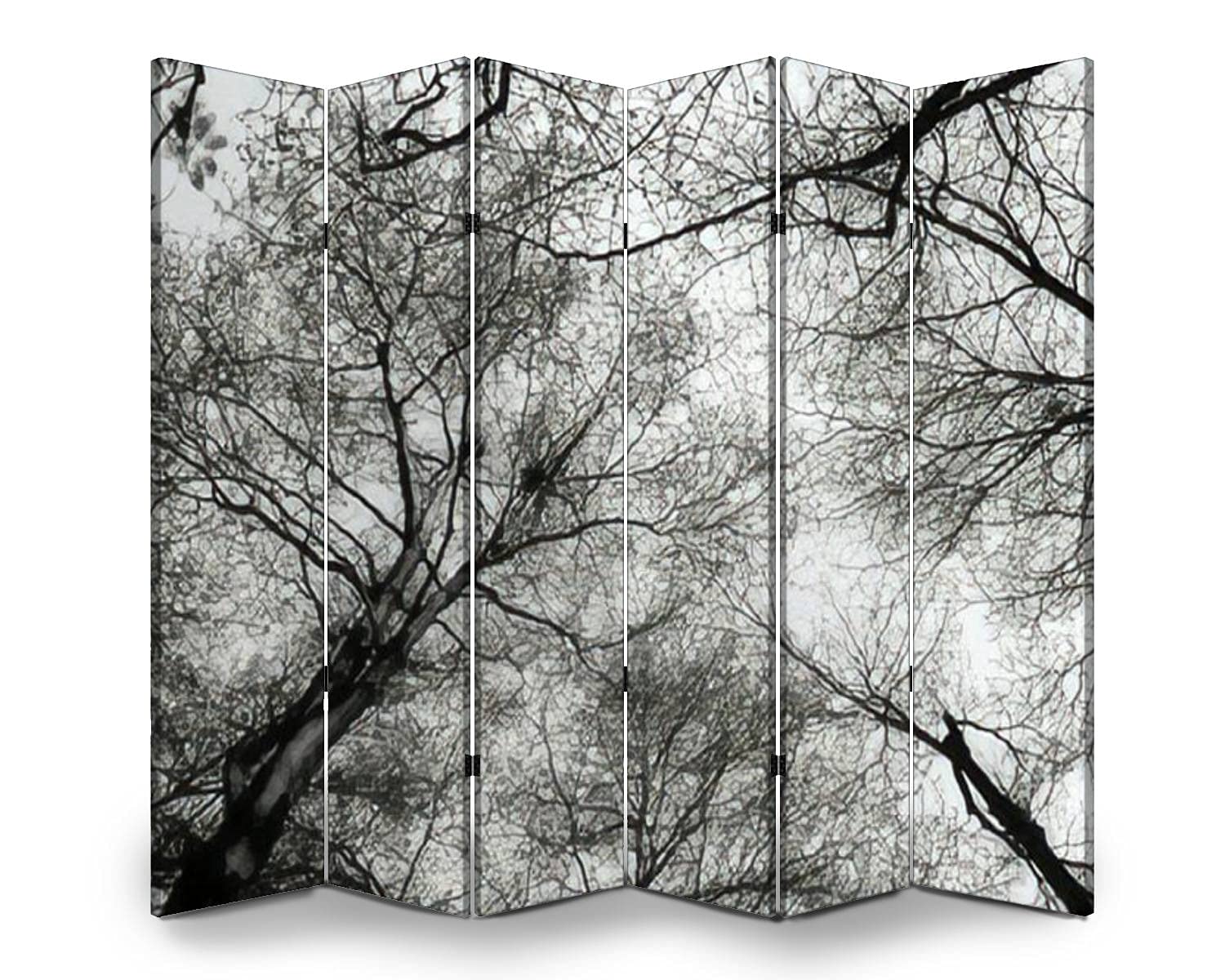 6-Panel Folding Room Divider Screen - Indoor/Outdoor Privacy Partition with Winter Tree Branch Design - Freestanding Protective Wall Separator for Home, Office, and Event Spaces
