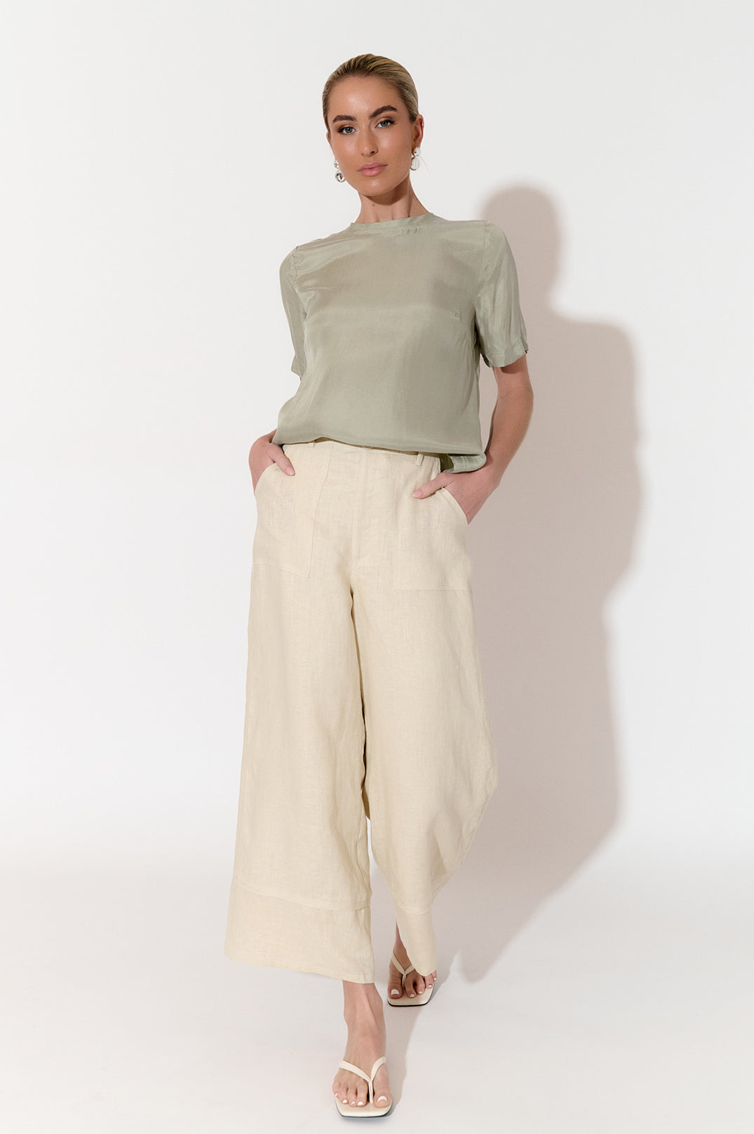 Gabriella Cream Linen Pants for Women - Soft Lined Comfort Pants with Elastic Waist - Perfect for Casual Wear, Lounge & Travel