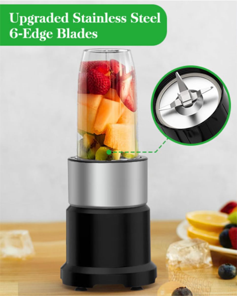 800W High-Powered Personal Blender for Protein Shakes & Smoothies - 6 Stainless Steel Blades with Ice Crushing Function - Includes 2 Large 20oz Travel Cups - Perfect for Gym, Office & Home Use