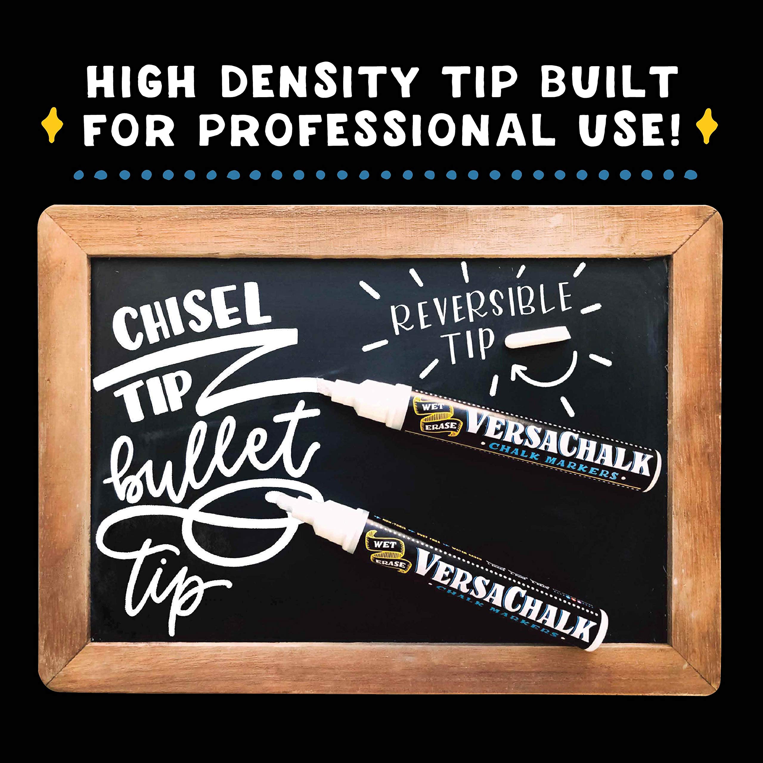 VersaChalk White Chalkboard Markers - Wet Erase Dustless Chalk Paint Pens for Blackboard, Dry Erase Whiteboard & Signs (2-Pack) - Perfect for Restaurants, Classrooms & DIY Home Decor