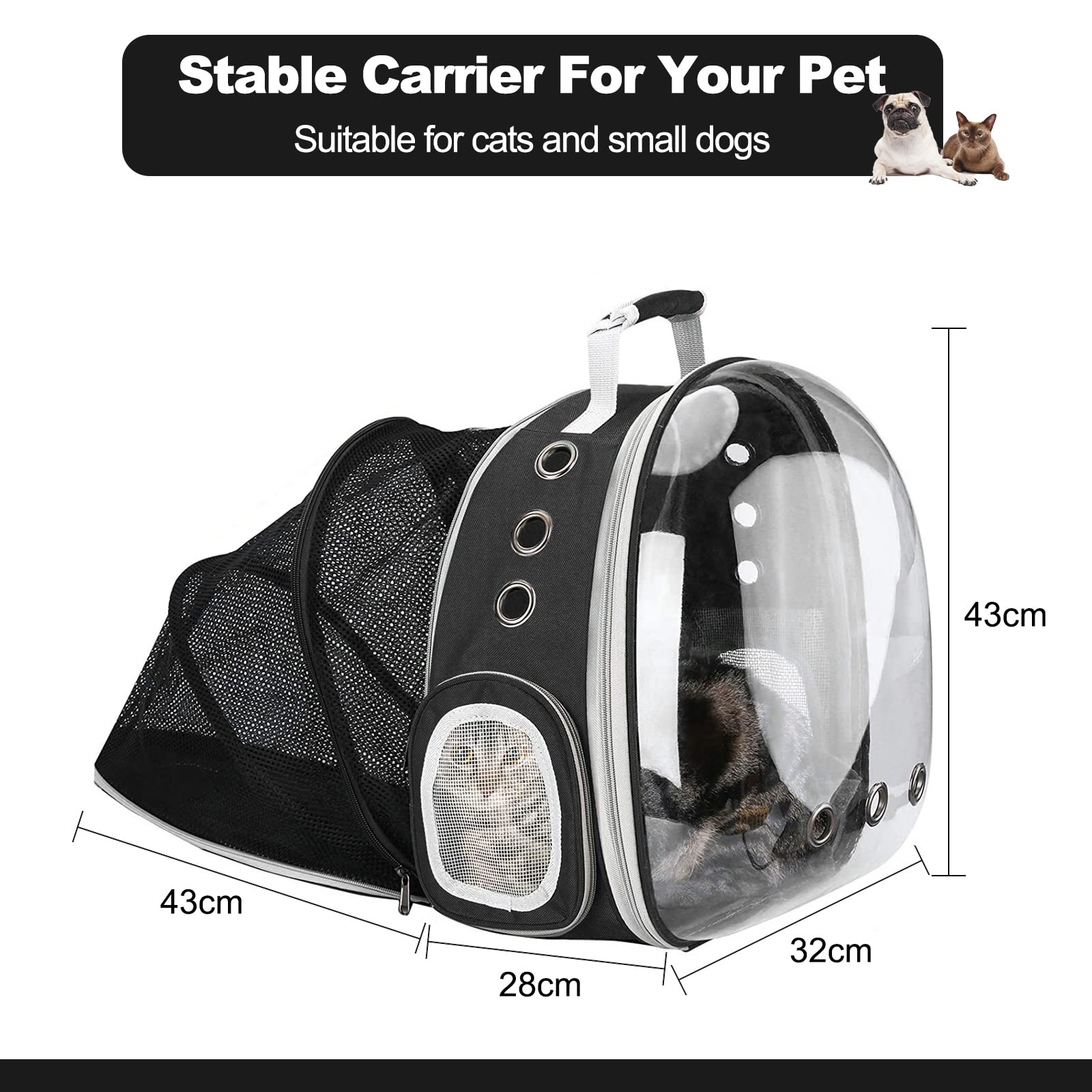 Expandable Clear Cat Backpack Carrier - Ventilated Space Capsule Pet Travel Backpack for Small Dogs & Cats | Portable Puppy Carrier for Hiking, Camping, Airplane & Outdoor Adventures (Pink)