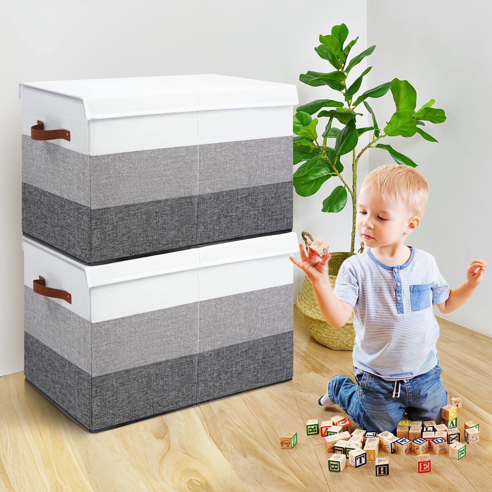 Large Sturdy Toy Storage Box with Divider & Lid - 25