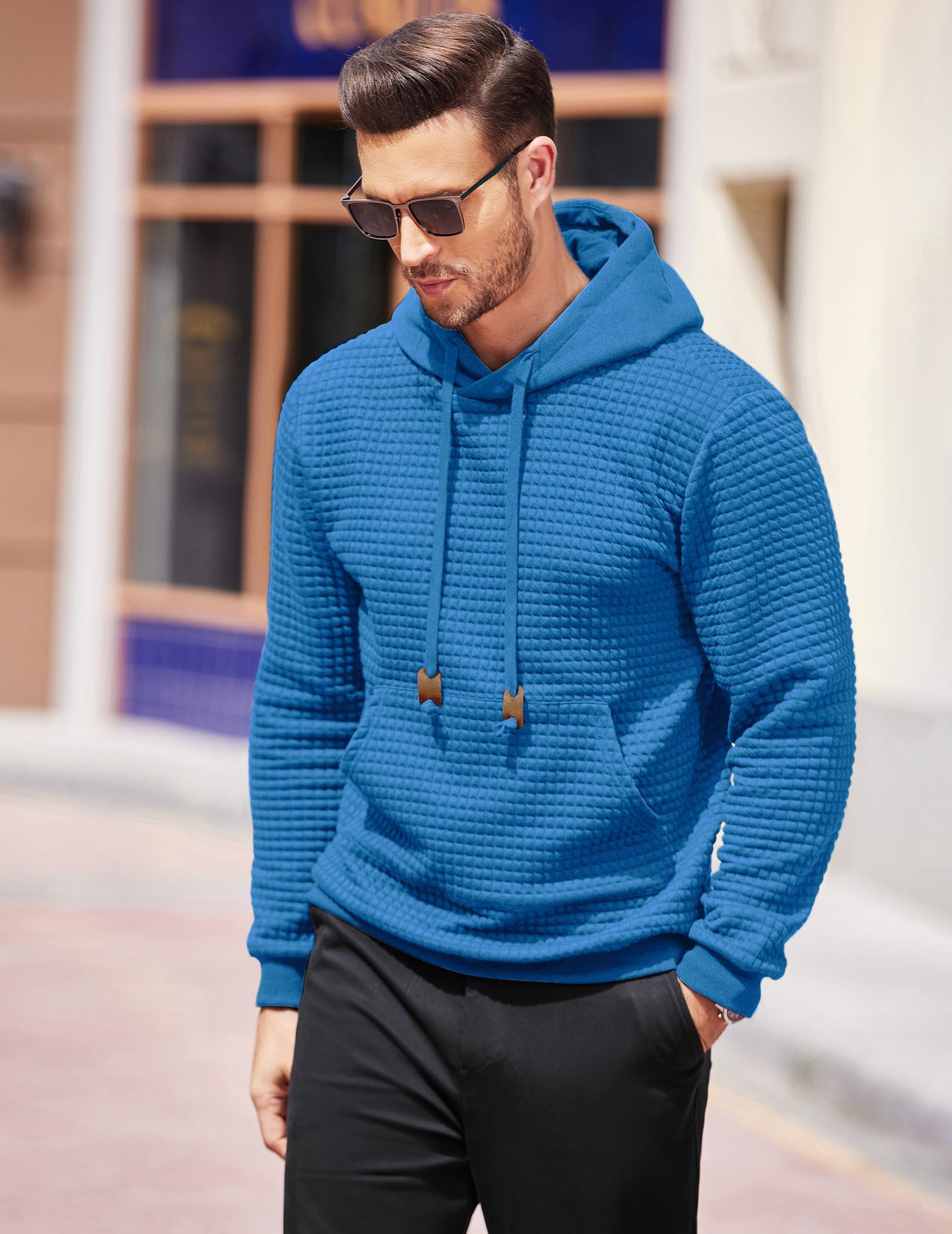 COOFANDY Men's Long Sleeve Waffle Knit Pullover Hoodie with Pocket - Casual Fashion Sweatshirt for Streetwear, Lounge & Outdoor Activities