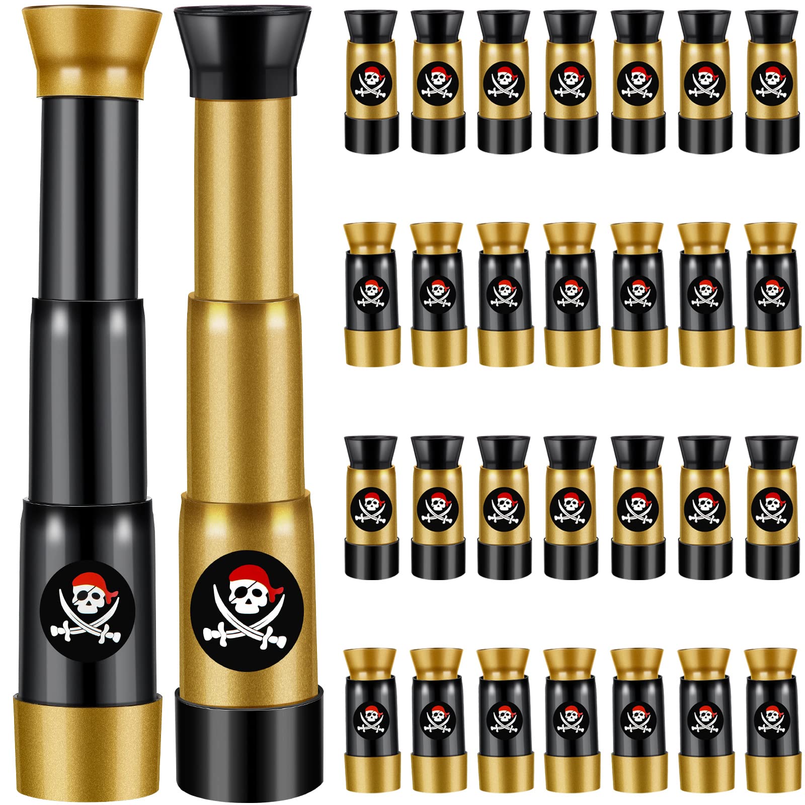 24 Pack Bulk Pirate Telescopes for Kids - Mini Spyglass Toy Set for Pirate Ship Treasure Hunt, Halloween & Birthday Party Favors - Perfect for Pretend Play, Dress Up & Adventure Themed Parties