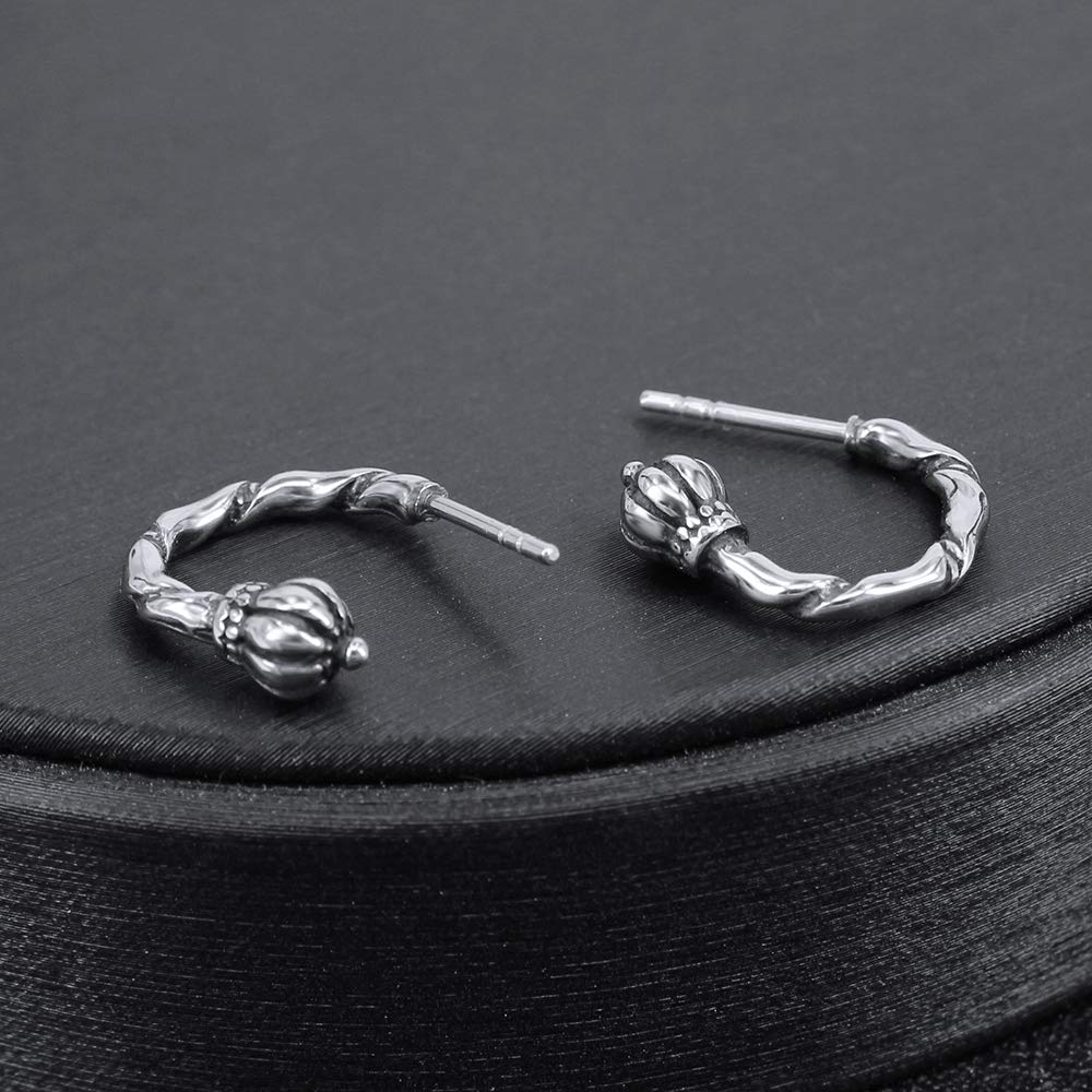 Vintage Half Hoop Stud Earrings - 316L Stainless Steel Curved Post Earrings for Men - Gothic Hip Hop Style Jewelry Gift - Perfect for Parties, Concerts and Everyday Wear
