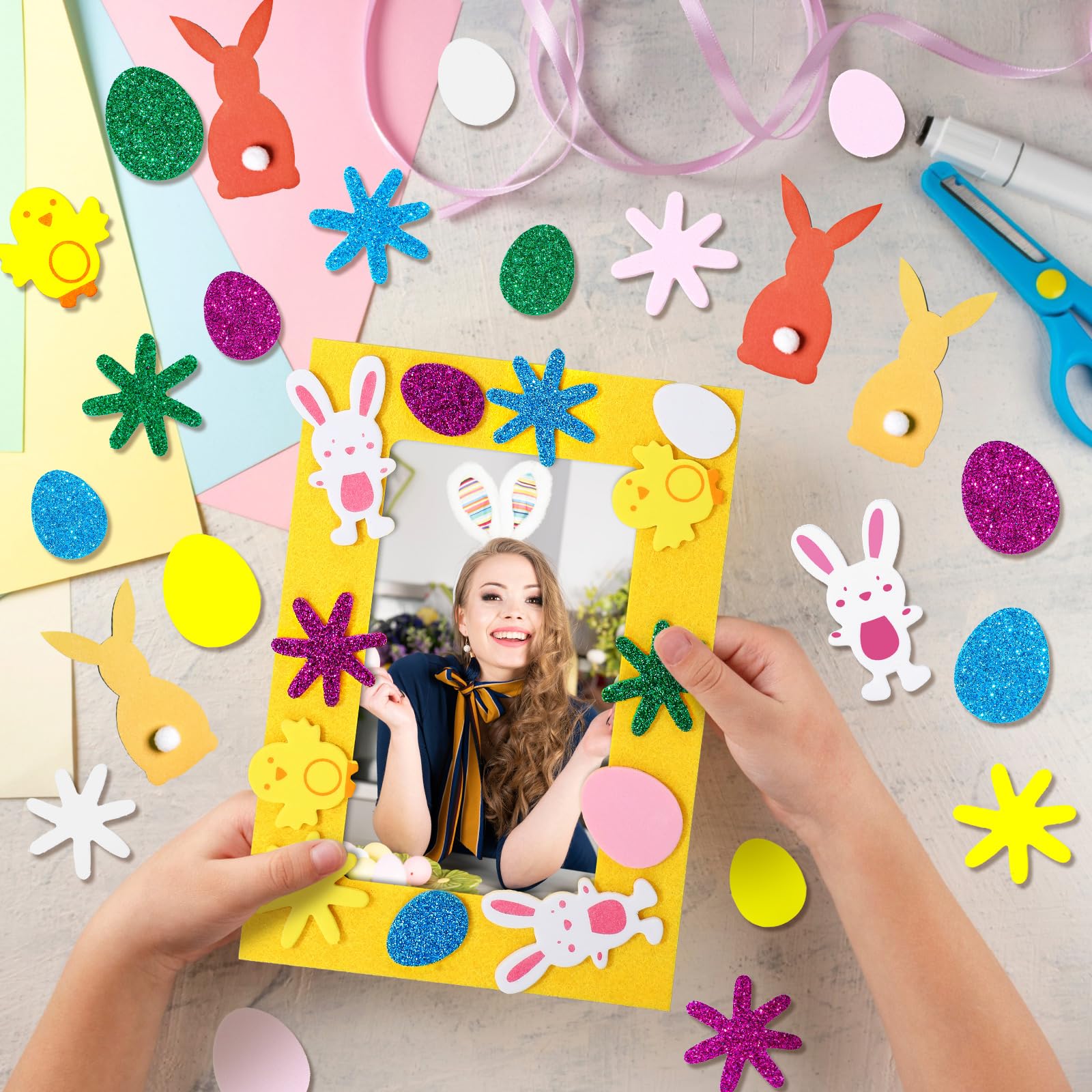 Easter DIY Craft Kit - 232pcs Felt Photo Frames & Stickers for Bunny Party Decor