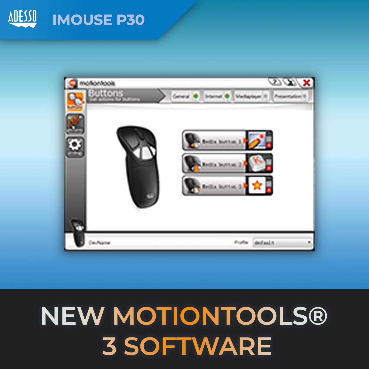 Adesso iMouse P30 Air Mouse GO Plus - Wireless USB Presenter & Cursor Controller for TV, Projector, Laptop, Desktop, CCTV - Rechargeable Presentation Clicker with Charging Stand - Perfect for Meetings, Home Theater & Security Monitoring