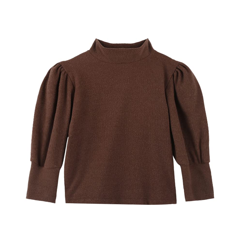 **Baby Girls' Puff Long Sleeve Turtleneck T-Shirt – Toddler Solid Color Blouse – Soft & Comfortable for Playdates & Family Outings**