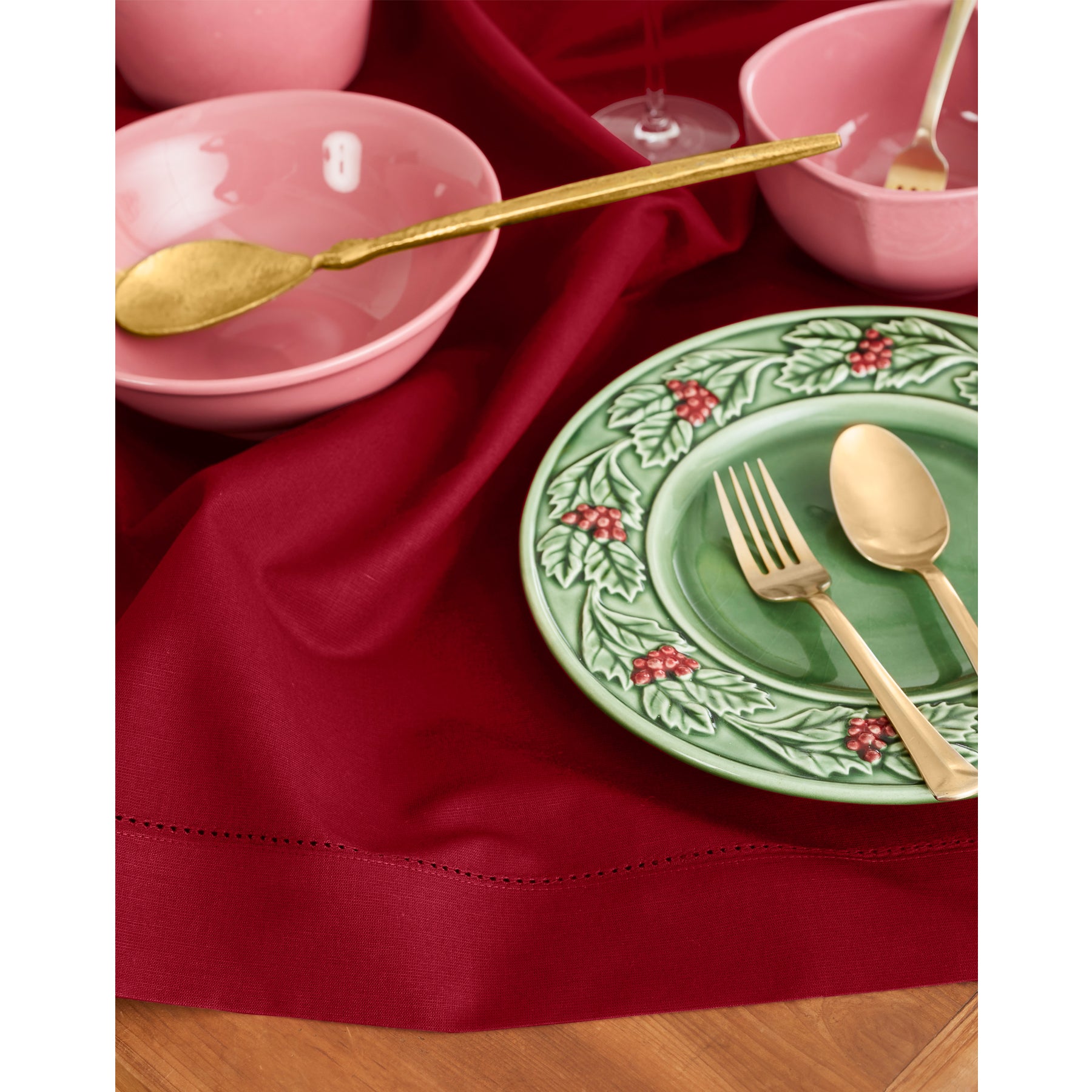 Premium Cotton Linen Hemstitch Table Throw - Elegant Decorative Table Runner for Dining Room, Wedding, Party & Home Decor