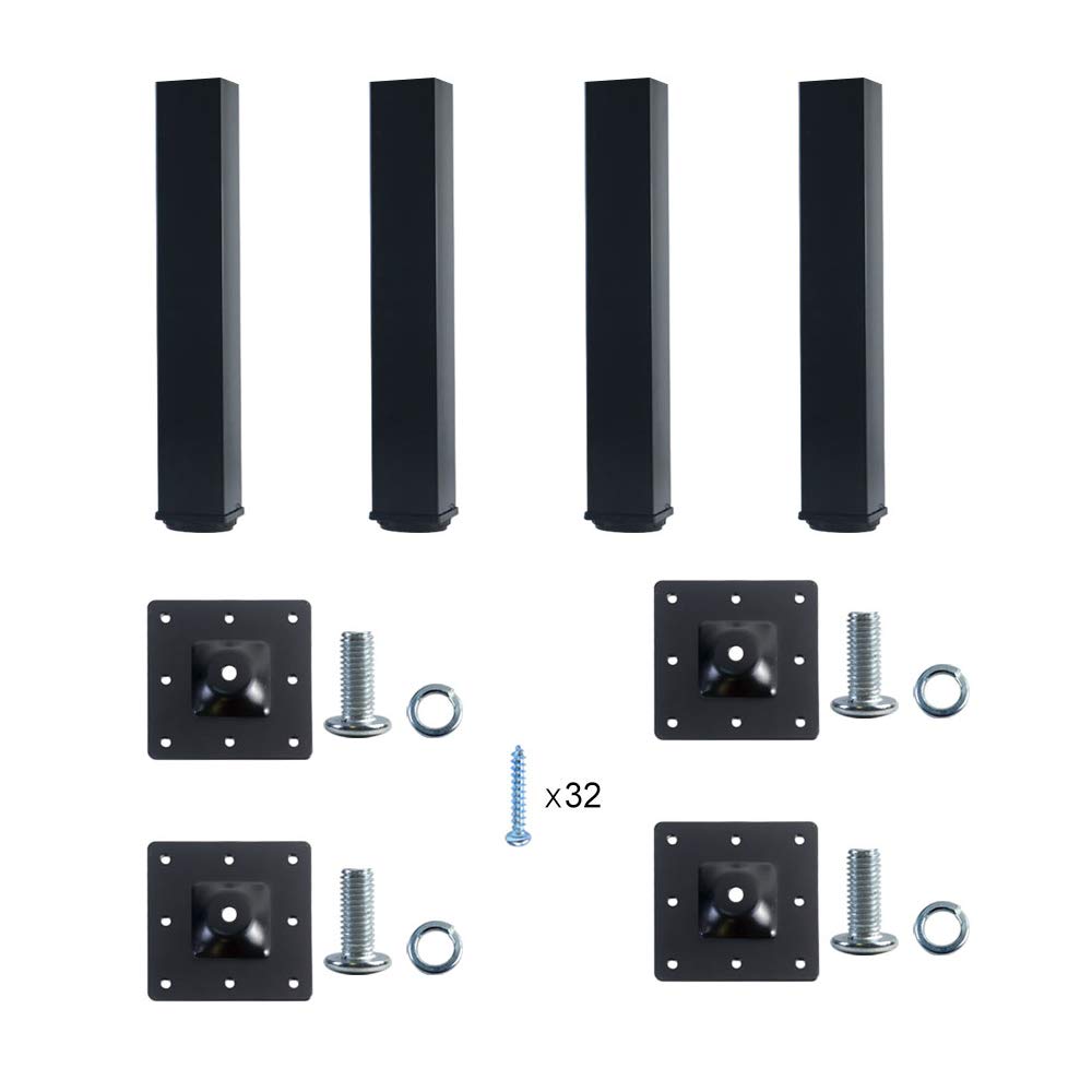 QLLY 12 Inch Adjustable Metal Table Legs - Square Office Furniture Legs Set of 4 (Black) - Perfect for DIY Desks, Workbenches & Modern Home Decor