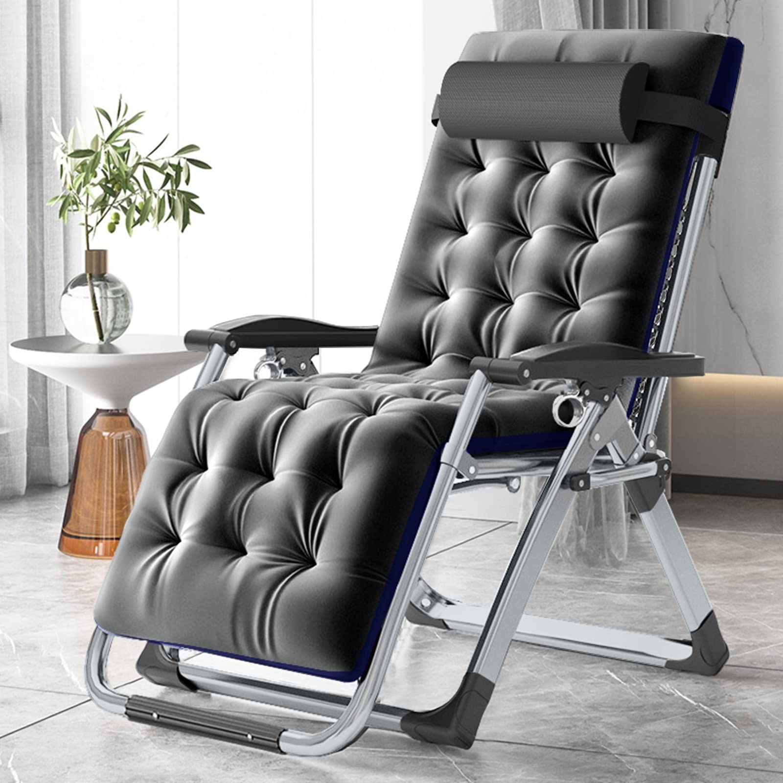 Slsy Zero Gravity Reclining Lounge Chair with Removable Cushion & Side Tray - Adjustable Patio Recliner for Indoor/Outdoor Use - Perfect for Backyard, Poolside, Camping & Relaxation