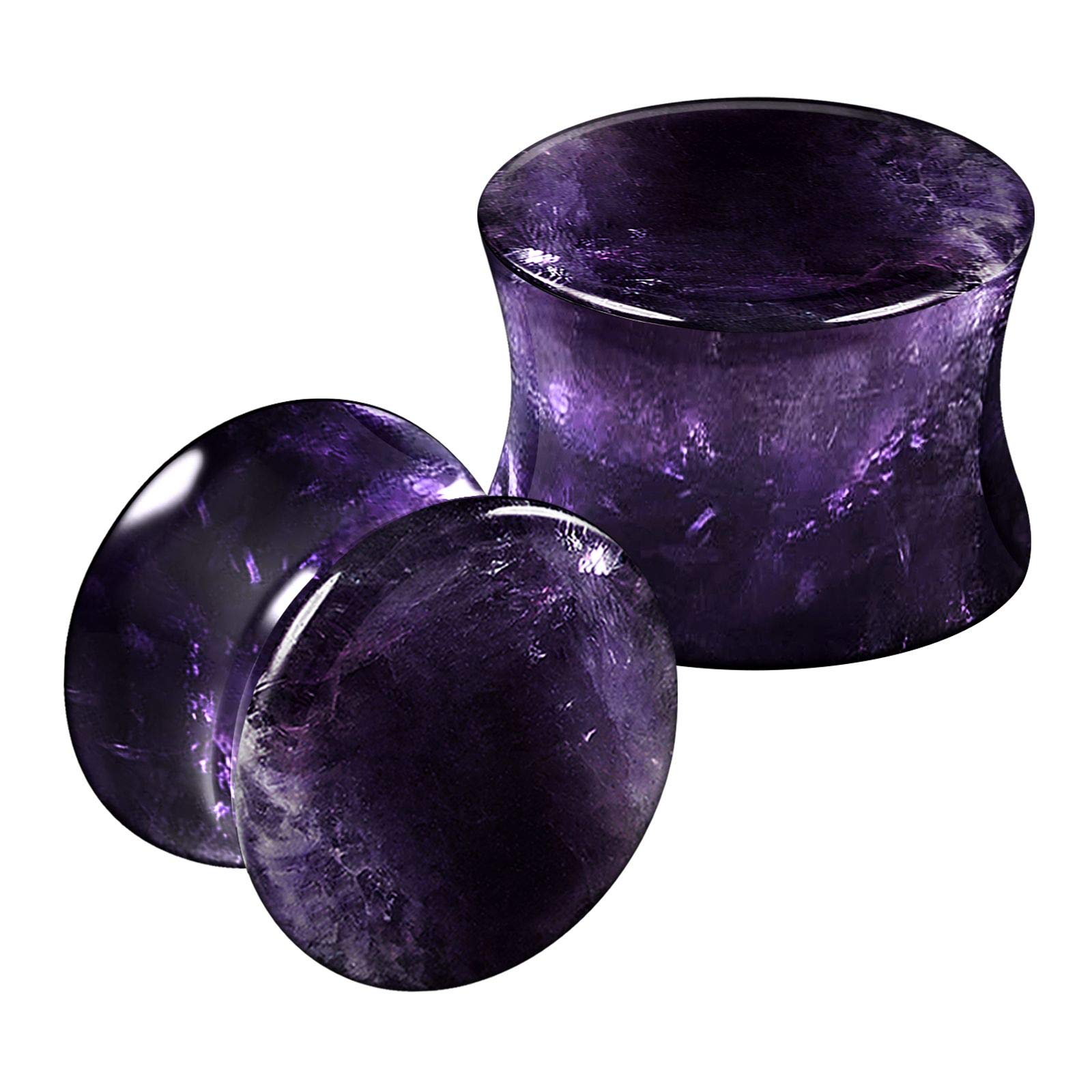 Natural Amethyst Double Flared Ear Gauges - Organic Stone Stretcher Plugs for Ear Stretching - Saddle Plugs Body Jewelry in Multiple Sizes - Perfect for Daily Wear & Alternative Fashion