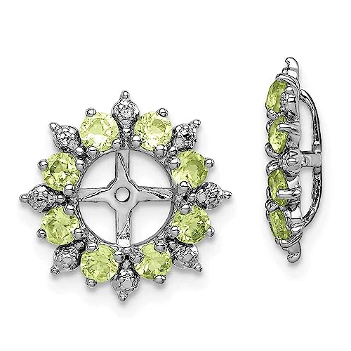 925 Sterling Silver Rhodium Plated Diamond & Peridot Earring Jackets - Elegant Dangle Earrings for Women, Perfect for Weddings, Parties & Special Occasions