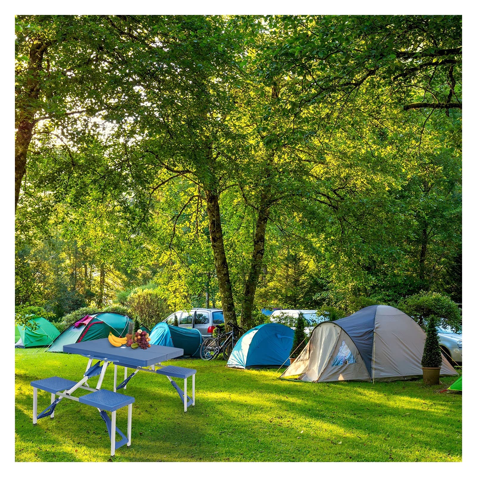 WHNB Siamese Folding Table and Chairs Set - Portable 4-Seat Picnic Table for Beach, Camping, Travel, Indoor & Outdoor Use - Durable PS Plastic Thickened Design - Perfect for Backyard BBQs, Park Outings and Tailgating Parties