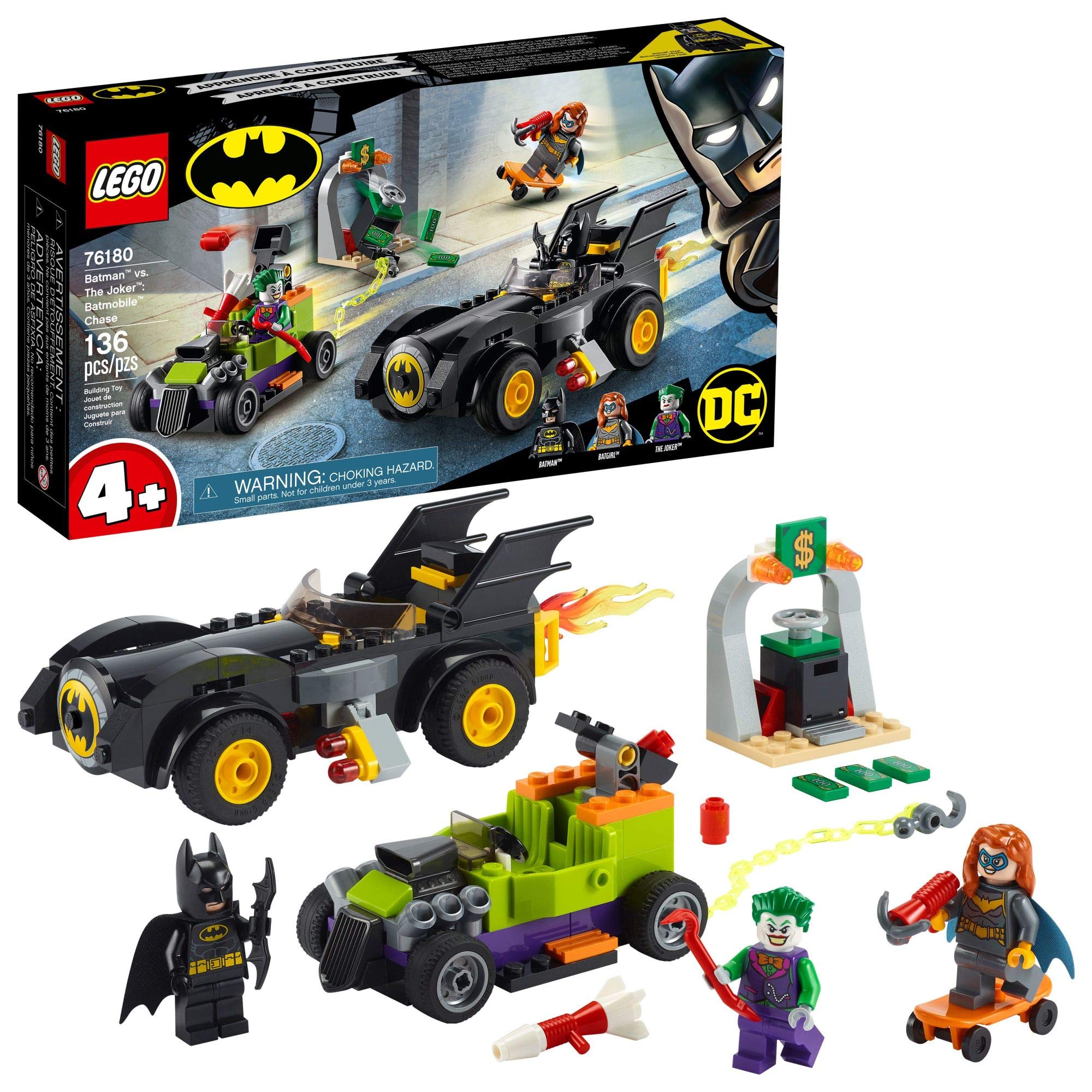 LEGO DC Batman Batmobile Chase Building Toy Set - Batman vs. The Joker with 136 Pieces | Includes Batman, Batgirl & Joker Minifigures + Buildable Batmobile & Hot Rod | Creative Play for Kids Ages 6+ | 2021 New Release | Perfect for Superhero Role Play & Collectors
