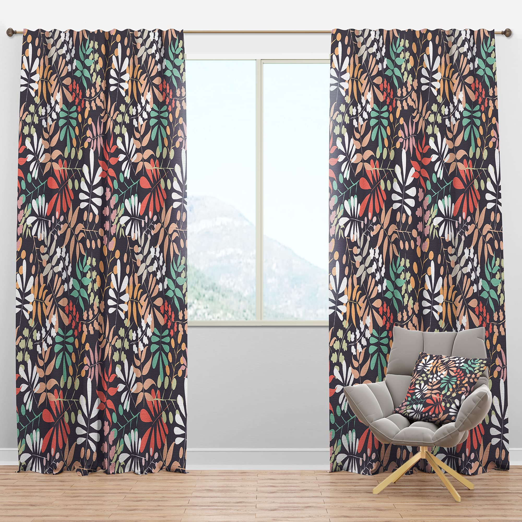 DesignQ Blackout Curtains - Retro Botanical Pattern II - Thermal Insulated Bedroom & Living Room Drapes - Single Panel 52x108 Inches - Perfect for Light Blocking, Privacy & Energy Savings