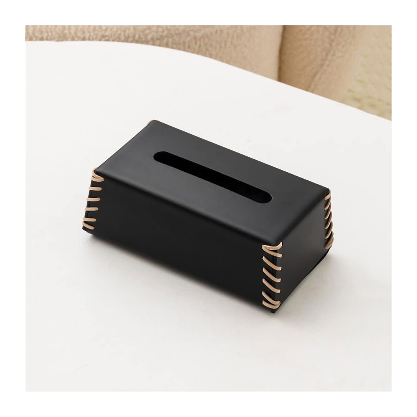 Modern Minimalist Leather Woven Tissue Box Holder - Stylish Home & Kitchen Napkin Organizer (Black) | Perfect for Living Room, Bedroom, Office & Bathroom Decor