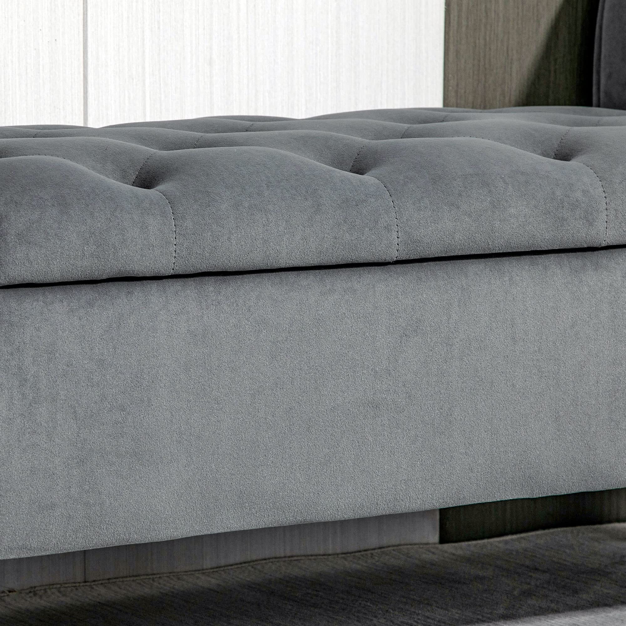 HOMCOM Button-Tufted Storage Ottoman Bench with Rolled Armrests - Upholstered Gray Footrest Seat for Living Room, Bedroom or Hallway - Perfect for Extra Seating & Hidden Storage