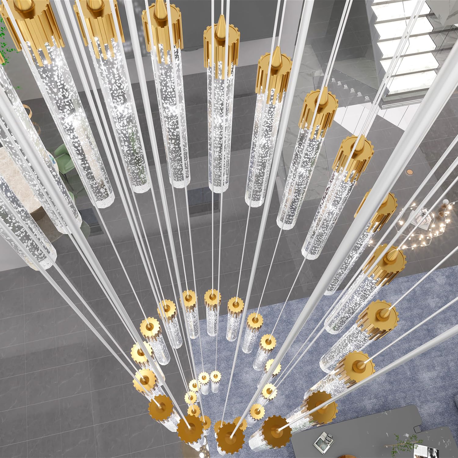 25-Light Modern Crystal Chandelier for High Ceiling - Elegant Flush Mount Pendant Light with Crystal Drops for Living Room, Foyer, Hallway & Staircase - Perfect for Dining Areas, Entryways and Grand Spaces