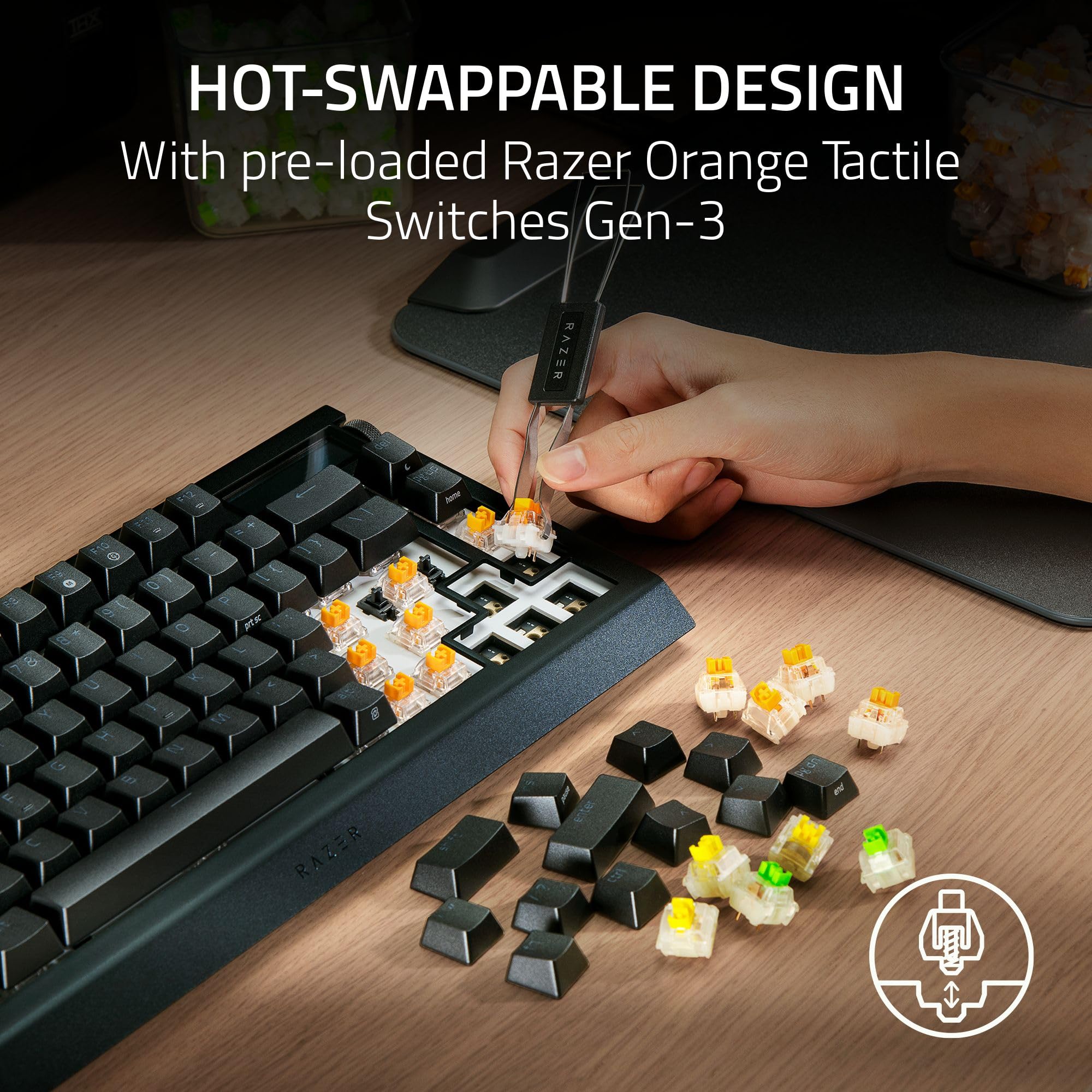 Razer BlackWidow V4 Pro 75% Wireless Mechanical Gaming Keyboard with OLED Display | 4K Hz Wireless & Bluetooth | Hot-Swappable Orange Tactile Switches | Chroma RGB Backlight & Wrist Rest | Perfect for Competitive Gaming & Office Work