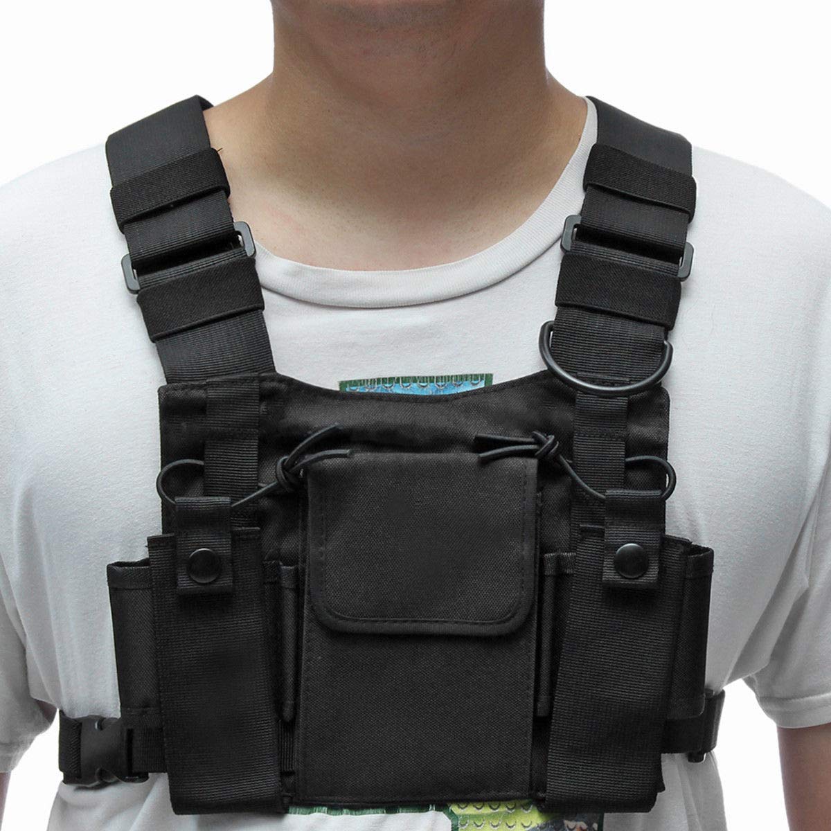 TOTMOX Chest Walkie Talkie Holster - Two-Way Radio Chest Belt with Front Pocket & Zipper Pocket for Secure Storage - Perfect for Construction, Hiking, and Outdoor Adventures
