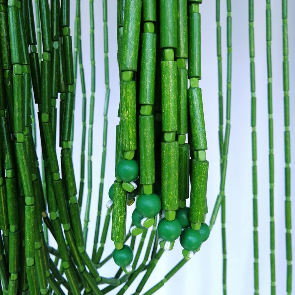 Eco-Friendly Bamboo Beaded Door Curtain - Natural Wood Room Divider for Bedroom Closet & Doorway (Green, 50 Strands 75x175cm) - Perfect for Boho Home Decor, Asian-Inspired Spaces & Privacy Partitions