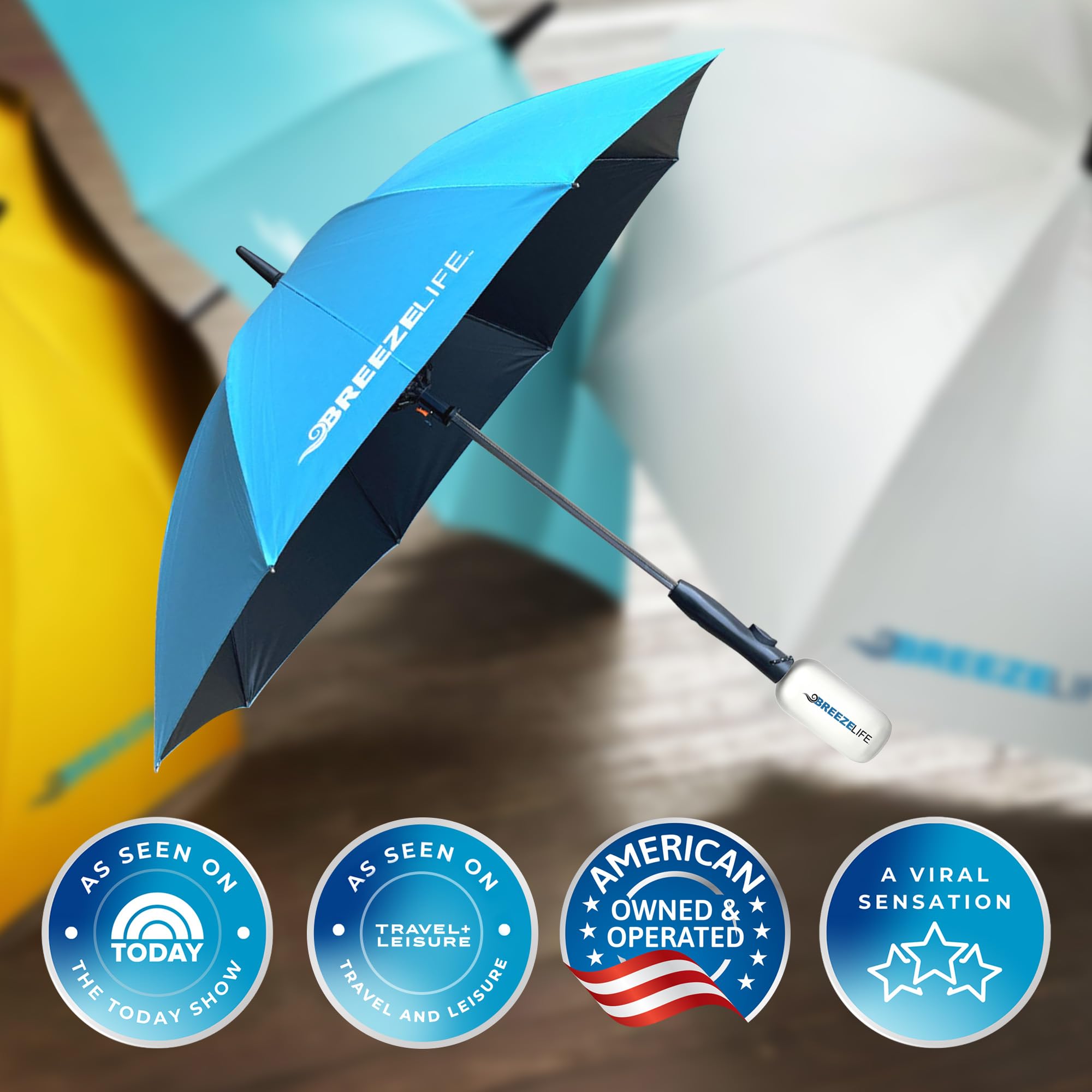 Mister Breeze Sun Umbrella with Fan - Portable Cooling for Beach & Outdoor
