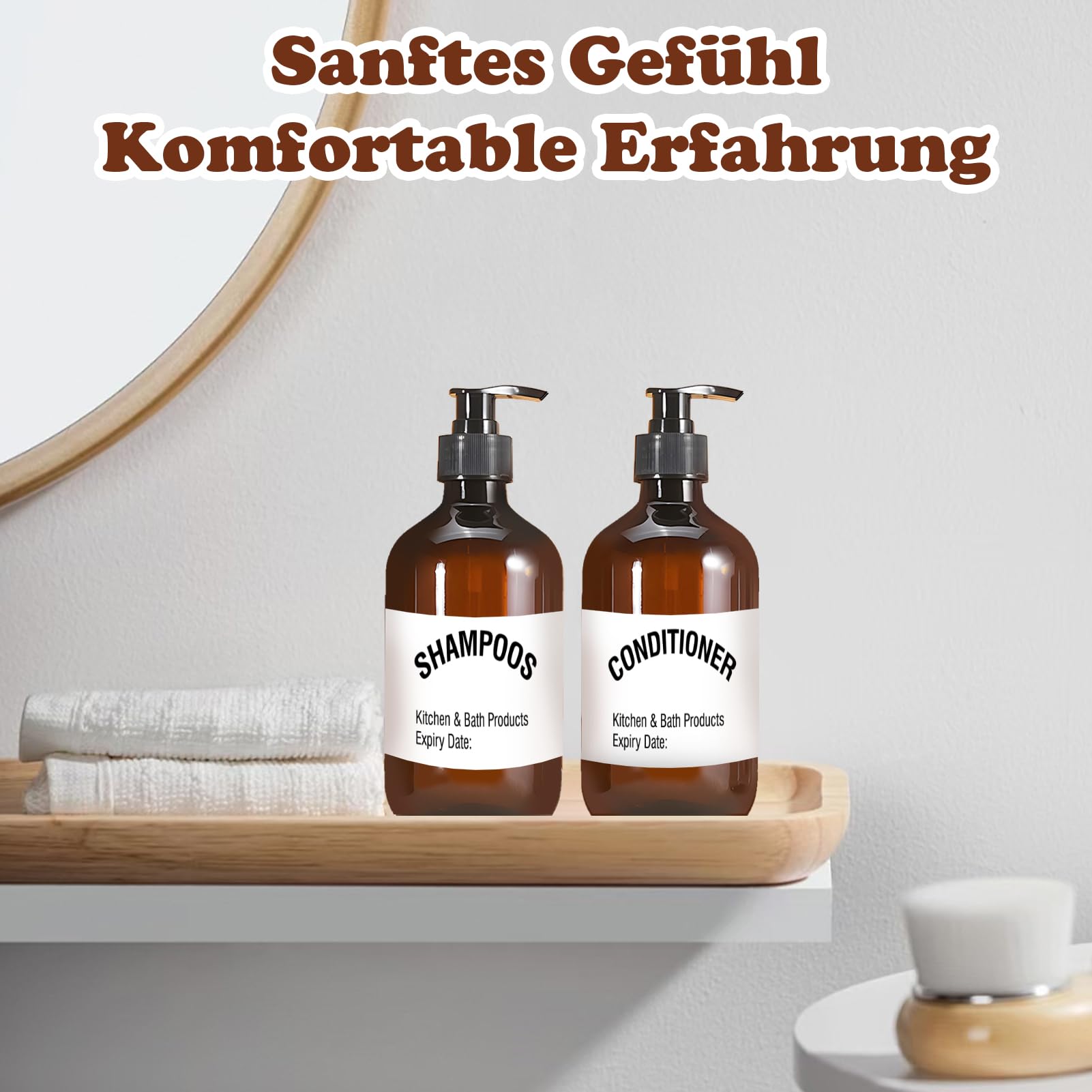 4-Pack 300ml Plastic Soap Dispenser for Bathroom - Reusable Liquid Soap Dispenser for Shampoo, Conditioner & Shower Gel with Waterproof Adhesive & Funnel - Perfect for Kitchen, Bathroom & RV Use