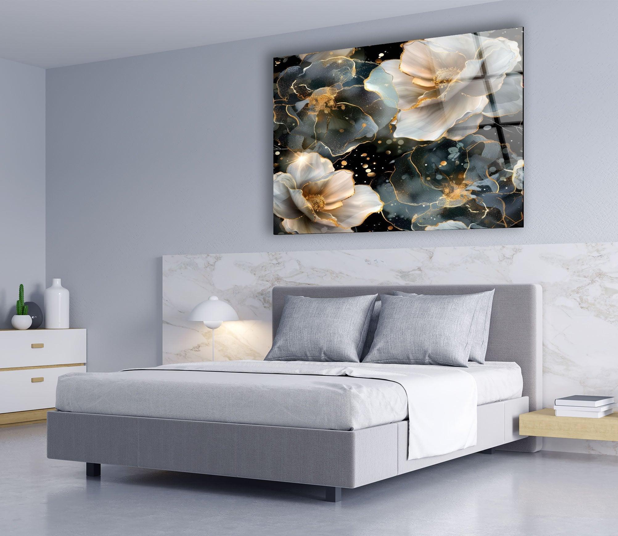 Alcohol Ink Floral Glass Wall Art - Handmade Modern Abstract Painting for Home Decor, Living Room, Bedroom & Office - Unique Gift Idea