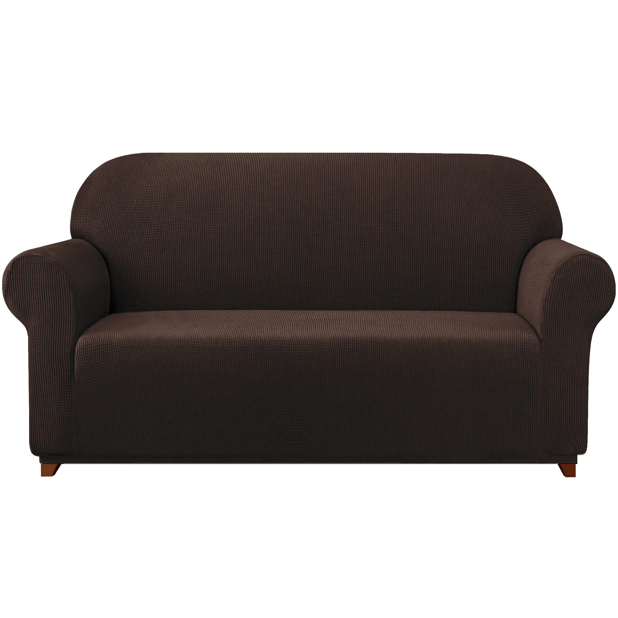 SUBRTEX Stretch Sofa Slipcover - 2 Piece Washable Jacquard Fabric Couch Cover for 3 Seater Sofa, Soft Furniture Protector with Small Check Pattern (Chocolate) | Perfect for Living Room, Family Room & Home Decor