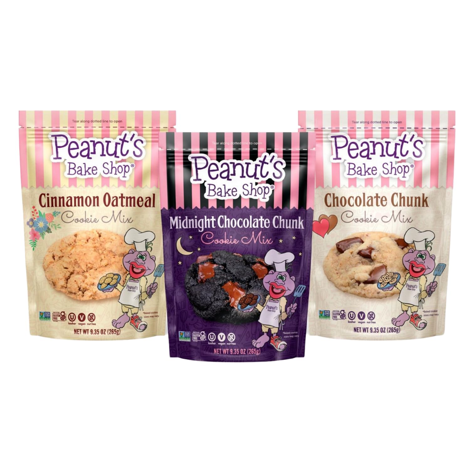 Peanut's Bake Shop Vegan Gluten-Free Cookie Mix Variety Pack - 3 Pack | Non-GMO, Kosher, Plant-Based Baking Mix for Healthy Desserts | Perfect for Holidays, Gifts & Family Baking Activities