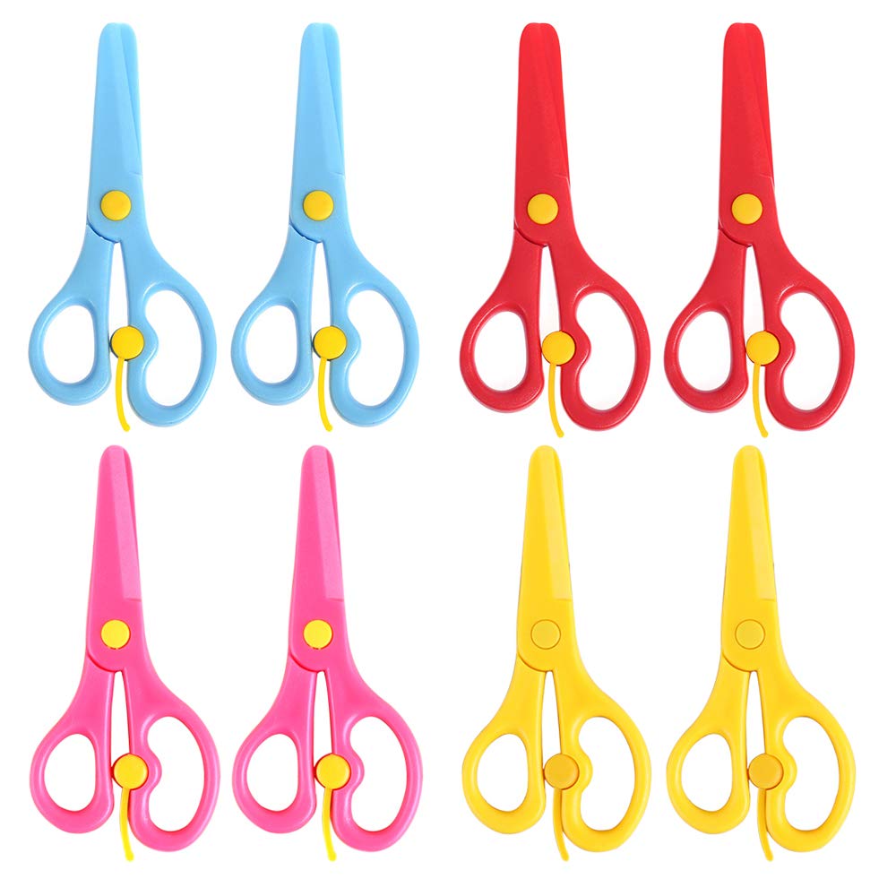 8 Pack Kids Safety Scissors - Plastic Preschool Training Scissors for Toddlers, Left Handed & Right Handed, Spring-Assisted Craft Scissors for Playdough, Art Projects & Classroom Activities - Perfect for Early Childhood Development & Fine Motor Skills Practice